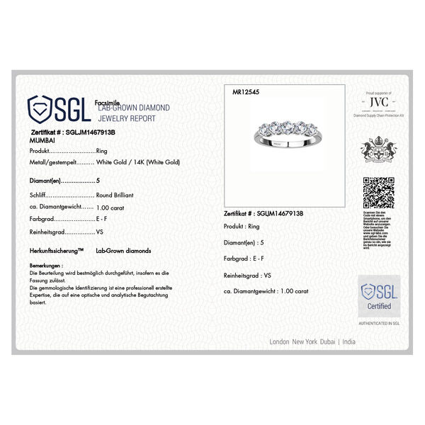 LUXURIANT SGL zertifizierter VS-EF Labor Diamant Half Eternity Ring in 585 Wei&szlig;gold - 1 ct. image number 10