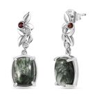 Viktorianische Blüte - Sibirischer Seraphinite, Rote Granat Ohrringe, 925 Silber platiniert ca. 6,61 ct