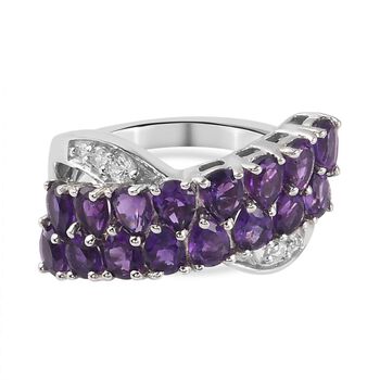 Lusaka Amethyst und Zirkon Ring 925 Silber Platin-&Uuml;berzug
