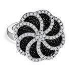 GP Italienische Garten Kollektion - weißer Diamant und Kanchanaburi blauer Saphir Ring, 925 Silber platiniert (Größe 20.00) ca. 0.50 ct