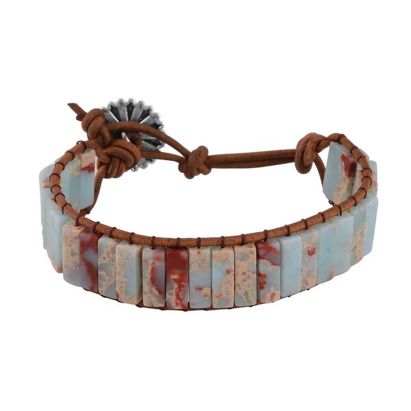 Imperial Blaues und Rotes Jaspis Armband, ca. 19 cm, Schwarz oxidiert ca. 80.00 ct