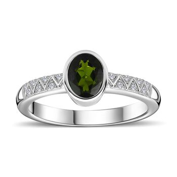 Nat&uuml;rlicher Chromdiopsid, Wei&szlig;er Zirkon Ring, 925 Silber platiniert, (Gr&ouml;&szlig;e 18.00), ca. 0.90 ct