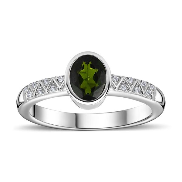 Nat&uuml;rlicher Chromdiopsid, Wei&szlig;er Zirkon Ring, 925 Silber platiniert, (Gr&ouml;&szlig;e 18.00), ca. 0.90 ct image number 4