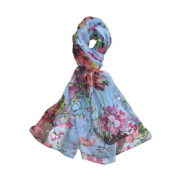 LA MAREY - bedruckter Seidenschal, 180x110 cm, florales Muster