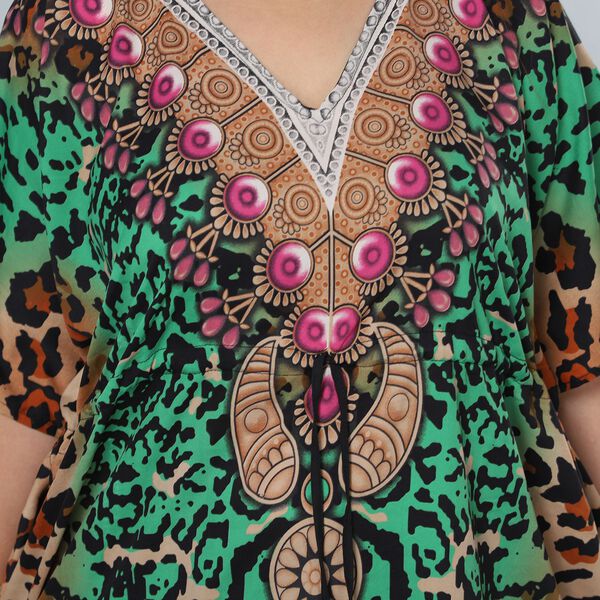 V-Ausschnitt bedruckter Kaftan, Einheitsgr&ouml;&szlig;e Gr&uuml;n image number 5