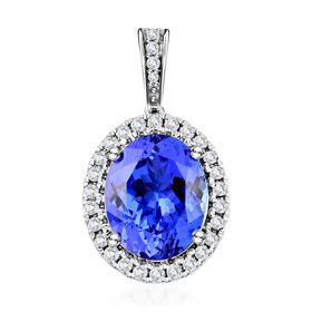 AAA Tansanit und Diamant Anhänger in 585 Weißgold - 3,51 ct.