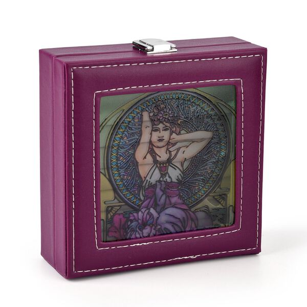 LIVMORE Ringbox mit handbemaltem Glasfenster im Art-Deco-Design, 16x16x6cm, Dunkellila image number 6