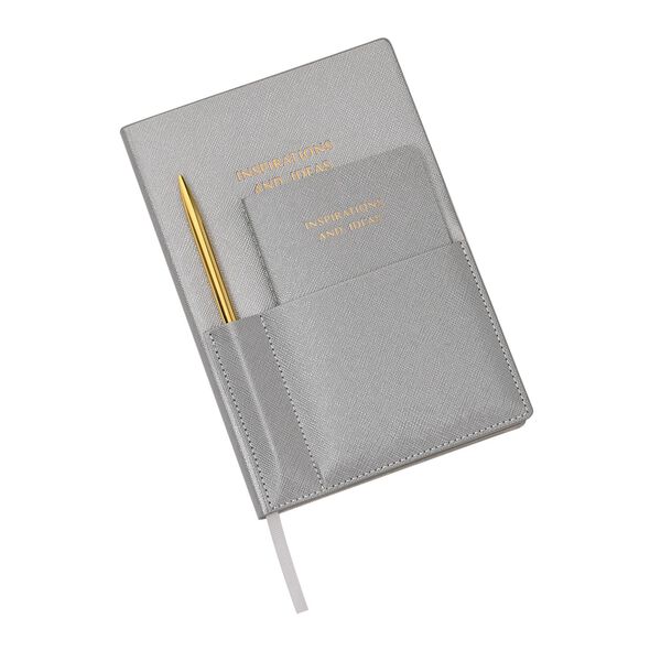 Notizbuch-Set, Silber, 2 Gr&ouml;&szlig;en, PU-Einband, Metallstift, Geschenkbox Schwarz