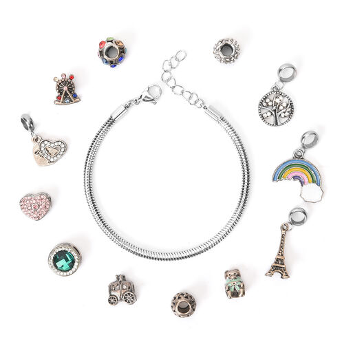 12er-Set, mehrfarbige Kristall-Charms mit 1 Armband, 17+2 cm image number 0