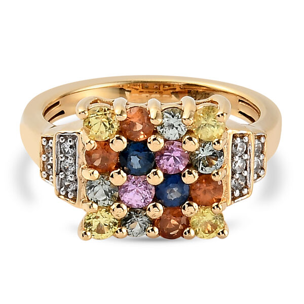 Mehrfarbig Saphir und Zirkon Ring 925 Silber vergoldet  ca. 1,54 ct