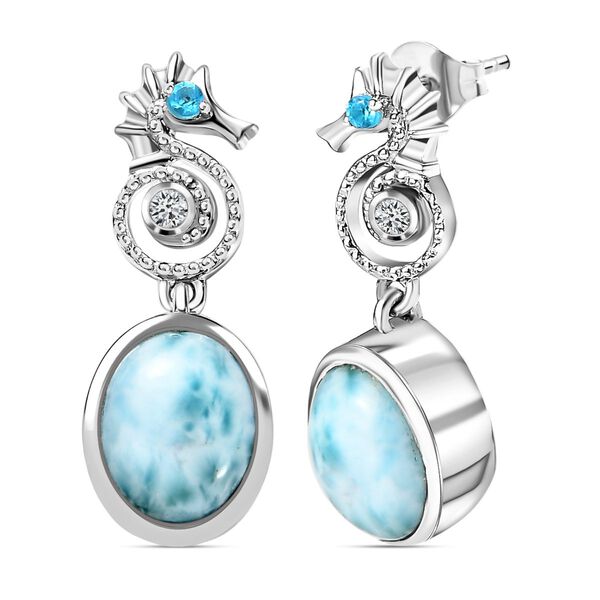 Seepferdchen Larimar, Neon Apatit und Zirkon Ohrringe image number 3