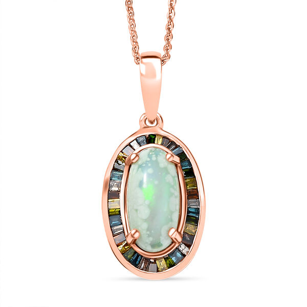 D&rsquo;Joy AA nat&uuml;rlicher, &auml;thiopischer Welo Opal und mehrfarbiger Diamant Anh&auml;nger mit 45cm Kette - 2,45 ct.