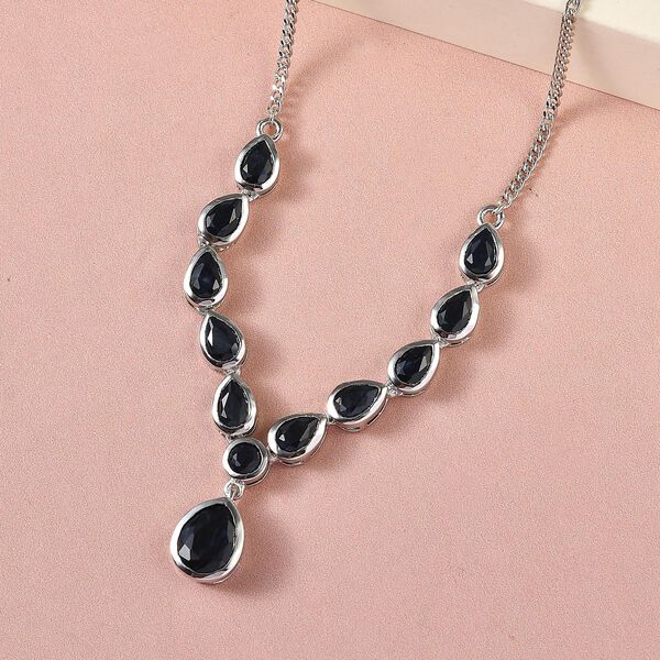 Schwarze Saphir Halskette, ca. 45 cm, 925 Silber platiniert ca. 8.59 ct image number 3