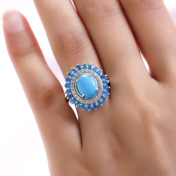 AA Sleeping Beauty T&uuml;rkis, Zirkon und Neon Apatit-Ring - 3,33 ct.