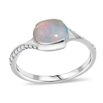 Nat&uuml;rlicher, &auml;thiopischer Welo Opal und Zirkon Ring, 925 Silber rhodiniert - 0,99 ct.