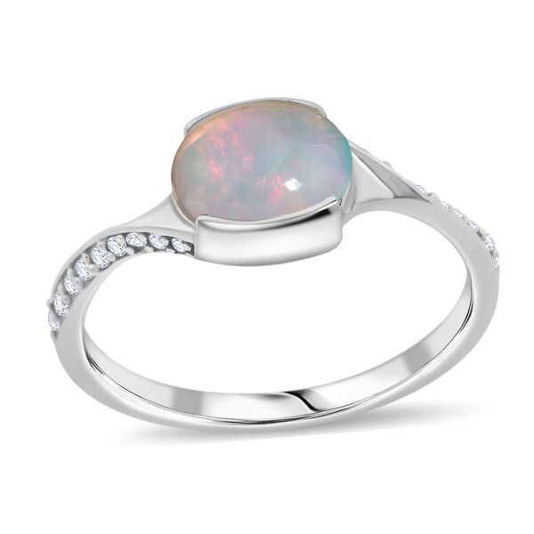 Nat&uuml;rlicher, &auml;thiopischer Welo Opal und Zirkon Ring, 925 Silber rhodiniert - 0,99 ct. image number 3