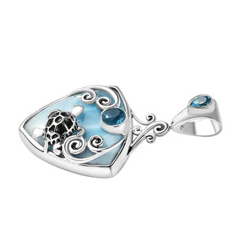 Sajen Silber - Larimar, Schweizer Blauer Quarz Anh&auml;nger 925 Silber rhodiniert ca. 23.72 ct