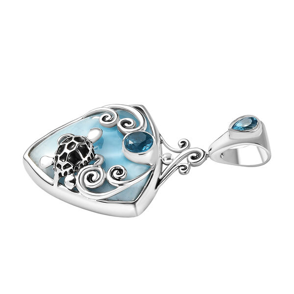 Sajen Silber - Larimar, Schweizer Blauer Quarz Anhänger 925 Silber rhodiniert ca. 23.72 ct image number 4
