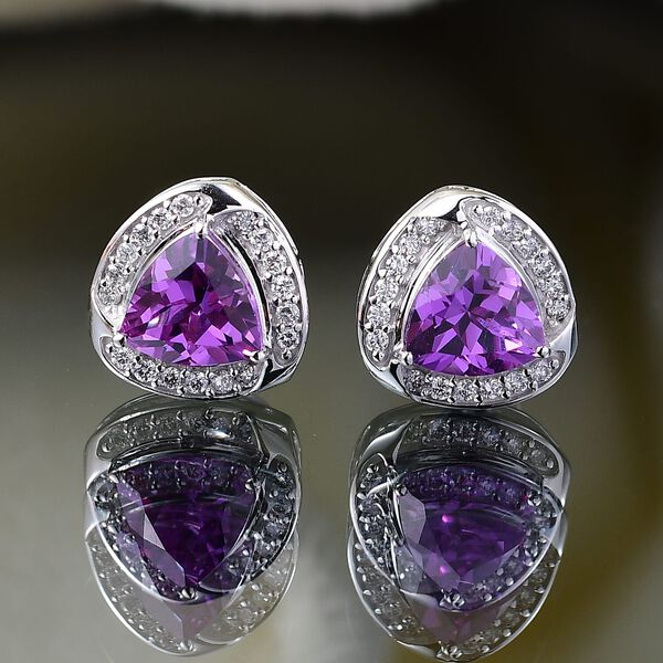 AAA Lab Created Farbwechsel-Saphir, Lab Grown Diamant Ohrringe 417 Gold ca. 3,66 ct. image number 1