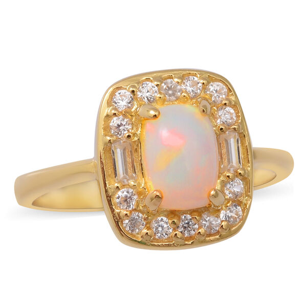 Nat&uuml;rlicher &Auml;thiopischer Opal und Zirkon Halo Ring 925 Silber vergoldet  ca. 0,89 ct