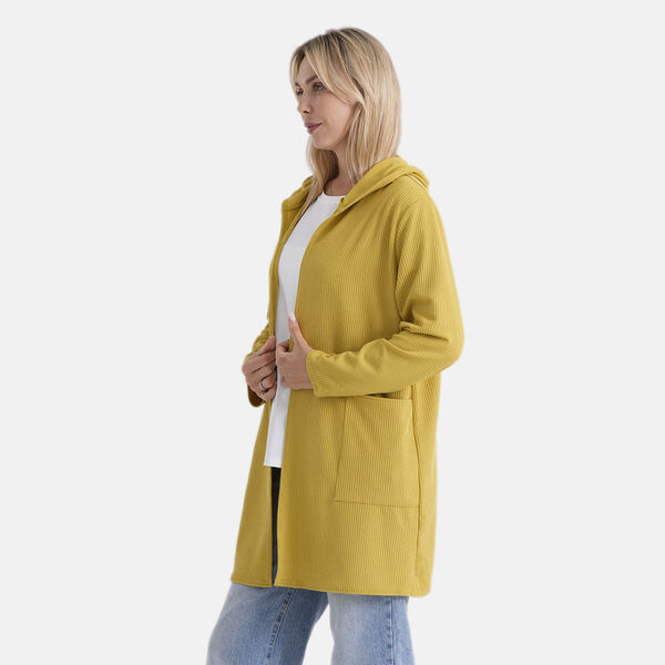 LA MAREY Langer Cardigan mit Kapuze und Taschen, 83cm, Gelb image number 4