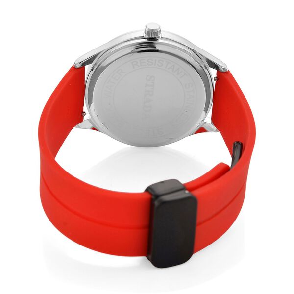 STRADA - Uhr mit japanischem Uhrwerk, silbernem Geh&auml;use und rotem Silikonarmband image number 7