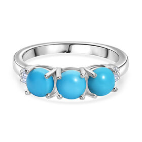 Sleeping Beauty Türkis und Diamant Ring, 925 Silber platiniert - 1,47 ct.