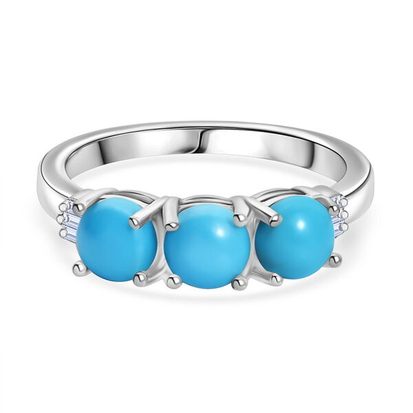 Sleeping Beauty T&uuml;rkis und Diamant Ring, 925 Silber platiniert - 1,47 ct.