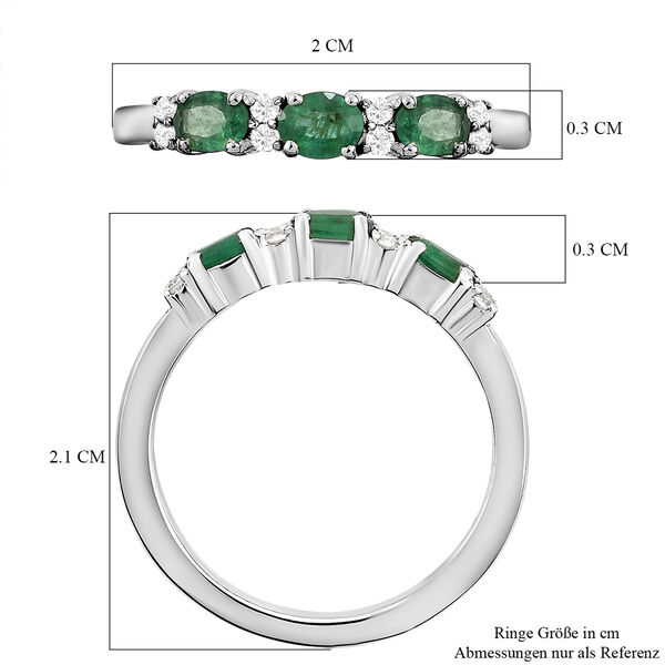 AAA Smaragd und weißer Zirkon-Ring in Silber image number 7