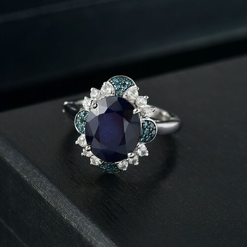 Masoala Saphir (Fissure gefüllt), Weißer Zirkon Ring 925 Silber rhodiniert (Größe 18.00) (10-15 Werktage Lieferzeit) ca. 8.50 ct image number 1