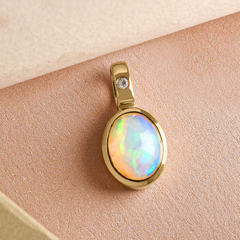 Nat&uuml;rlicher &auml;thiopischer Opal und Zirkon-Anh&auml;nger in Silber
