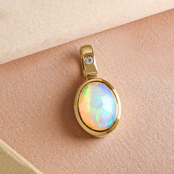 Nat&uuml;rlicher &auml;thiopischer Opal und Zirkon-Anh&auml;nger in Silber image number 3