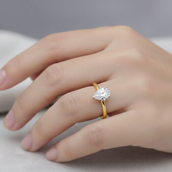 LUXURIANT SGL zertifizierter SI-GH Labor Tropfen-Diamant Ring, 925 Silber 750 Gelbgold Vermeil - 1 ct.