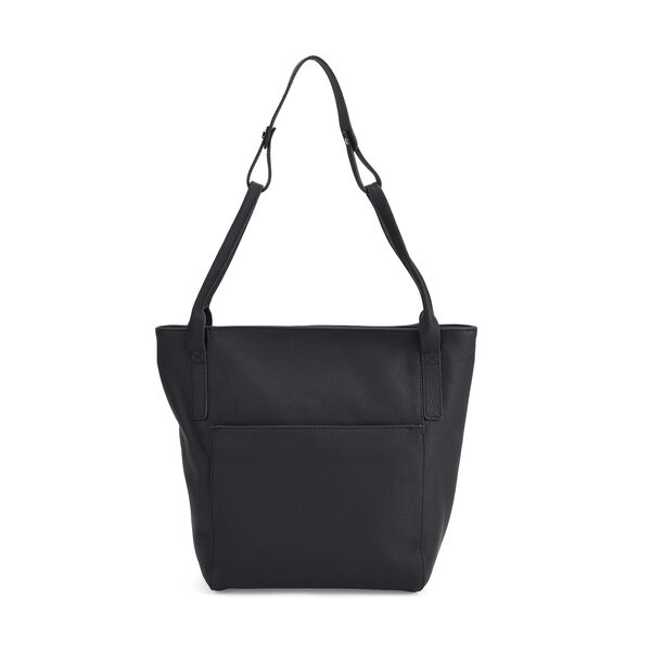 Echtleder-Tote-Bag mit Magnetverschluss-Au&szlig;entasche und ger&auml;umigem Innenfach, 34x14x29 cm, Schwarz