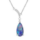 Boulder Opal Triplette und wei&szlig;e Zirkon-Halskette, ca. 45 cm, 925 Silber rhodiniert ca. 3.40 ct