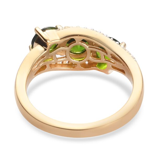 Russischer Diaopside und Zirkon 3 Stein Ring 925 Silber 585 Vergoldet image number 6