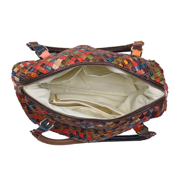 CHAOS BY ELSIE - Gewobene Umh&auml;ngetasche aus echtem Leder, 25x10x21 cm, Karomuster, Orange image number 6