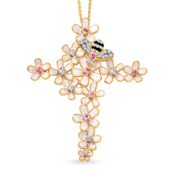 GP Trionfo Kollektion- Rosa Saphir, Zirkon und blauer Saphir Anh&auml;nger mit 50cm Kette - 0,56 ct.