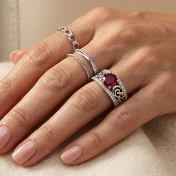 D'Joy Afrikanischer Rubin (Fissure gef&uuml;llt), Wei&szlig;er Zirkon Ring 925 Silber Rhodiniert (Gr&ouml;&szlig;e 18.00) ca. 3,50 ct