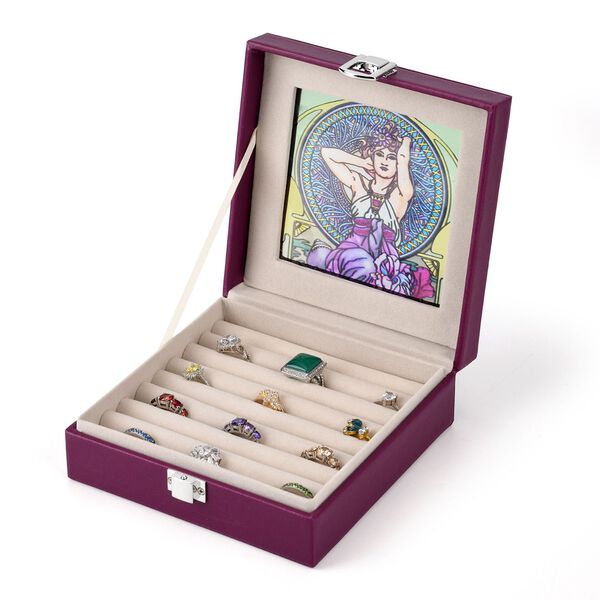 LIVMORE Ringbox mit handbemaltem Glasfenster im Art-Deco-Design, 16x16x6cm, Dunkellila image number 5