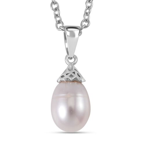 Weiße Süßwasser Perle Anhänger mit Kette, 925 Silber rhodiniert und Edelstahl image number 0