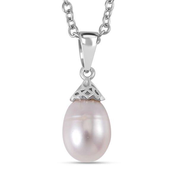 Wei&szlig;e S&uuml;&szlig;wasser Perle Anh&auml;nger mit Kette, 925 Silber rhodiniert und Edelstahl image number 0