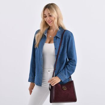 Echtleder-Trapez-Umh&auml;ngetasche mit Doppelriemen und Magnetverschluss, 27x11x23cm, Burgunderrot