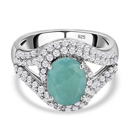 Grandidierit und wei&szlig;er Zirkon-Ring, 925 Silber platiniert (Gr&ouml;&szlig;e 16.00) ca. 2.71 ct