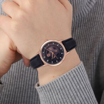 Strada - Japanisches Uhrwerk, wei&szlig;er Kristall, 23 cm, ros&eacute;vergoldet, brauner Riemen