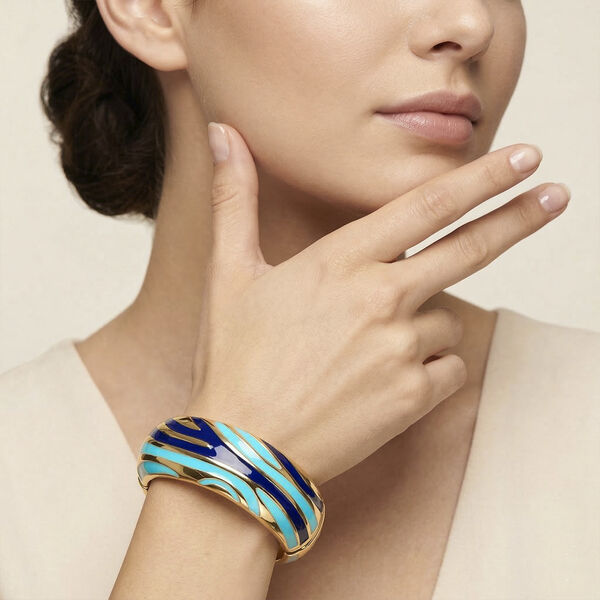 Emaille-Armreif im Wellen-Design, ca. 18 cm, Blau image number 3