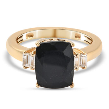 Schwarzer Turmalin und Zirkon Ring 925 Silber vergoldet (Gr&ouml;&szlig;e 16.00) ca. 3,75 ct