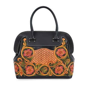 Grand Pelle  - Echtleder Handtasche, 28 x 25 x 15 cm, schwarz