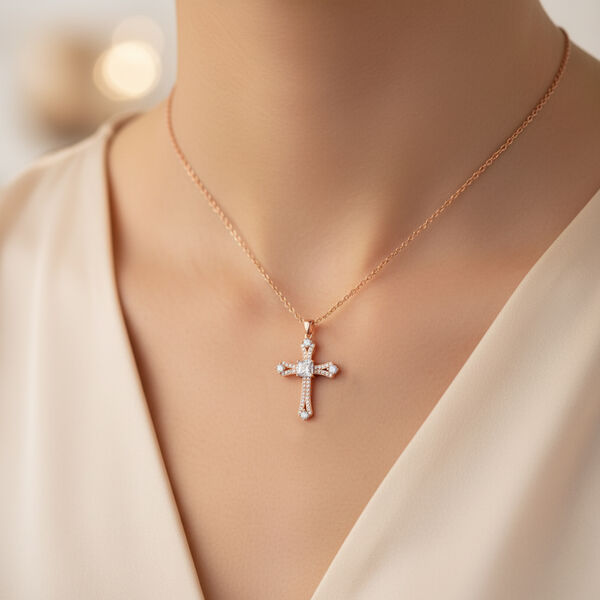 Weißer Zirkonia Schmuckset ca. 50 cm Nickelfreies Messing rosévergoldet und Edelstahl IP Rosa Plattierung image number 2