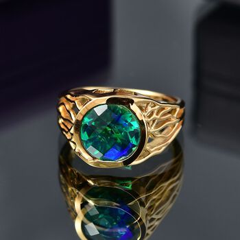 Pfau Quarz Triplette Ring 925 Silber 750 Gelb Vergoldet (Gr&ouml;&szlig;e 18.00) ca. 3.41 ct